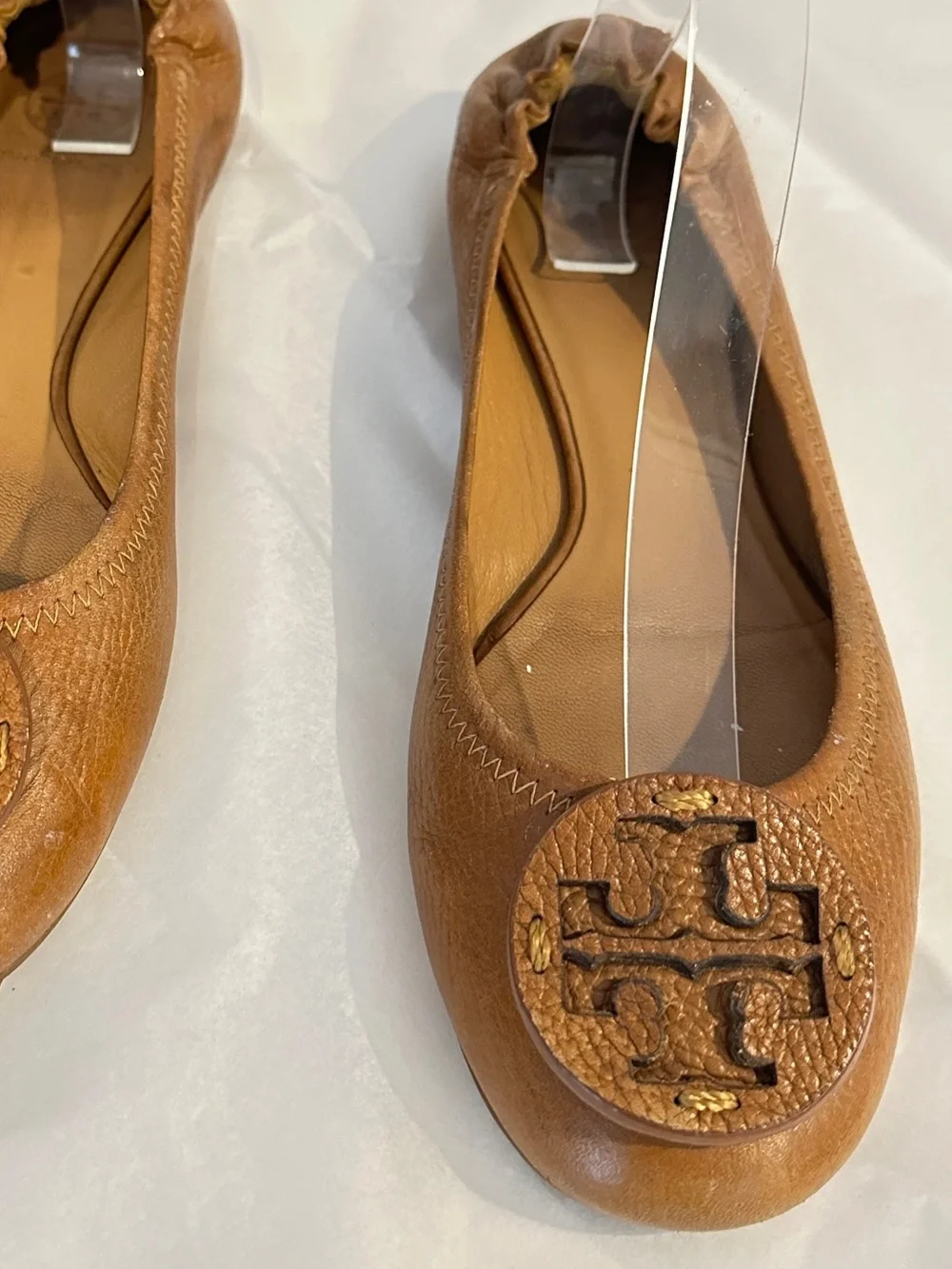 Tory Burch Brown Leather Logo Ballet Flats